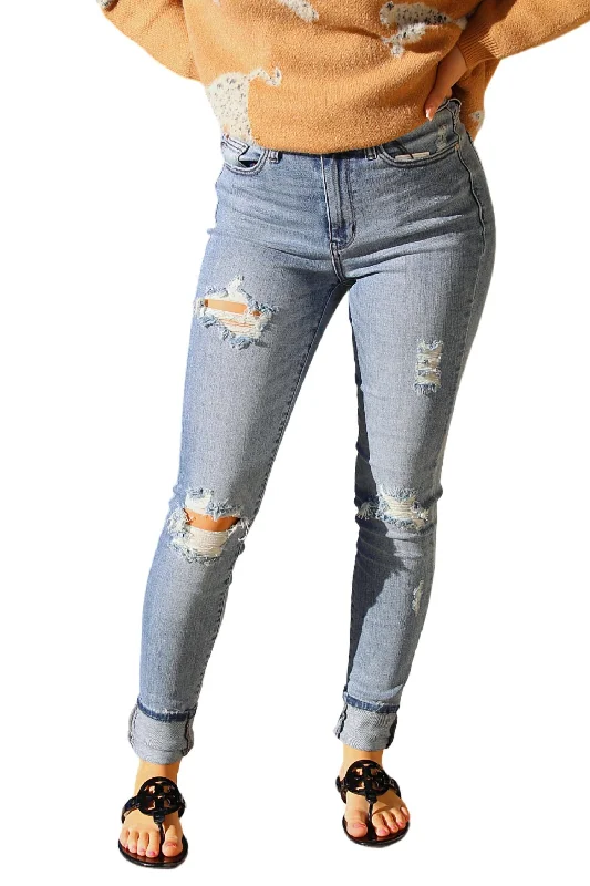 Pants for street chic outfits -Tall Jeans With Holes In Medium Wash