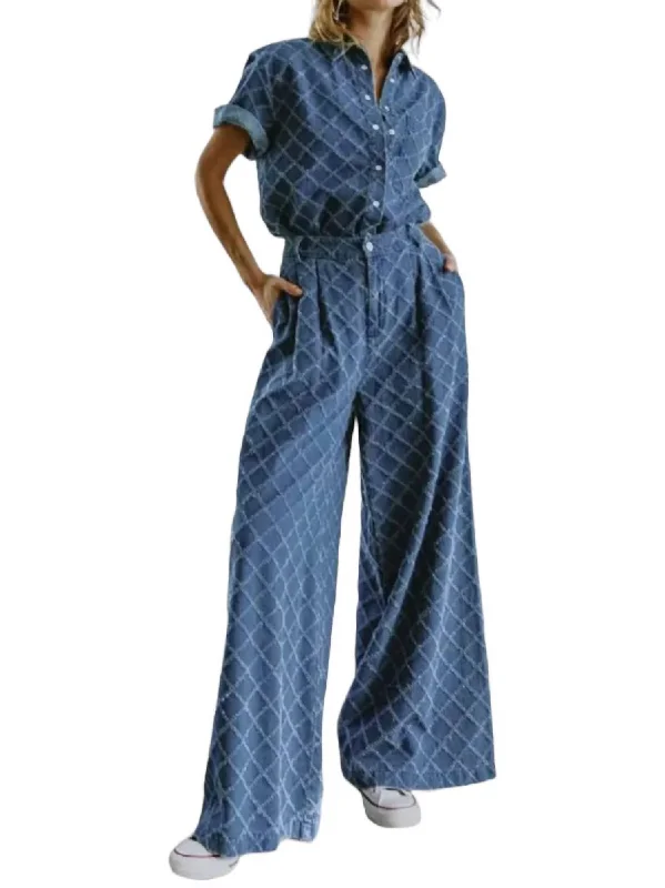 Pants for fun evening dates -Textured Wide Pants In Denim