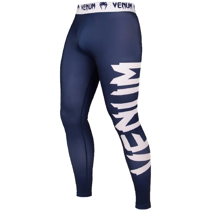 Pants for fitness and style -Venum Giant Compression Tights - Navy Blue/White