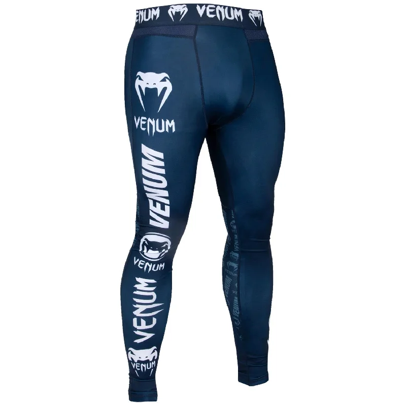 Pants for fun outdoor activities -Venum Logos Tights - Navy Blue/White