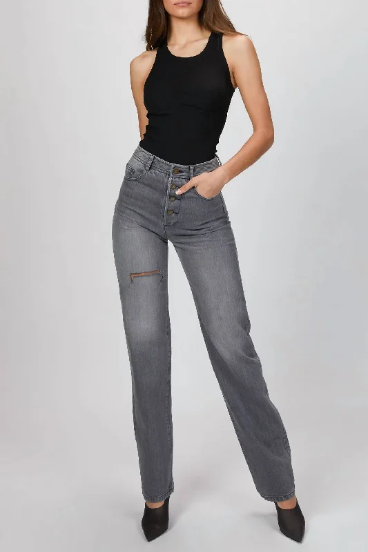 Pants for cozy weekend look -Vintage Cut Denim Pants In Grey