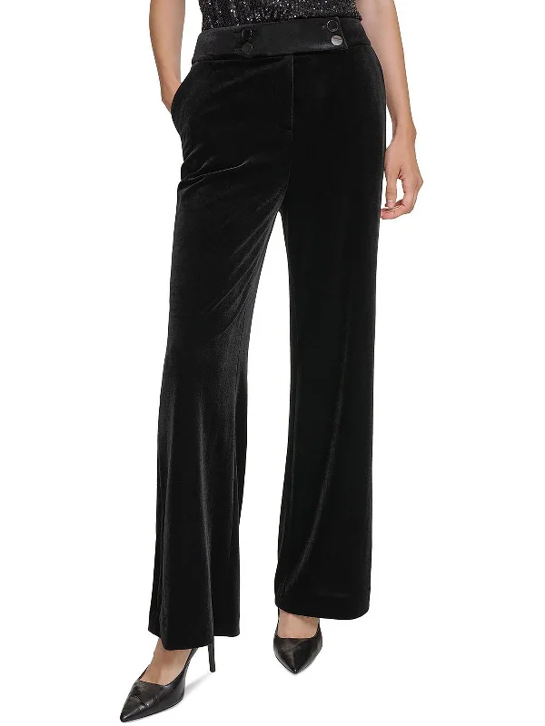 Pants for laid-back styling -Whitney Womens Velvet High-Rise Wide Leg Pants