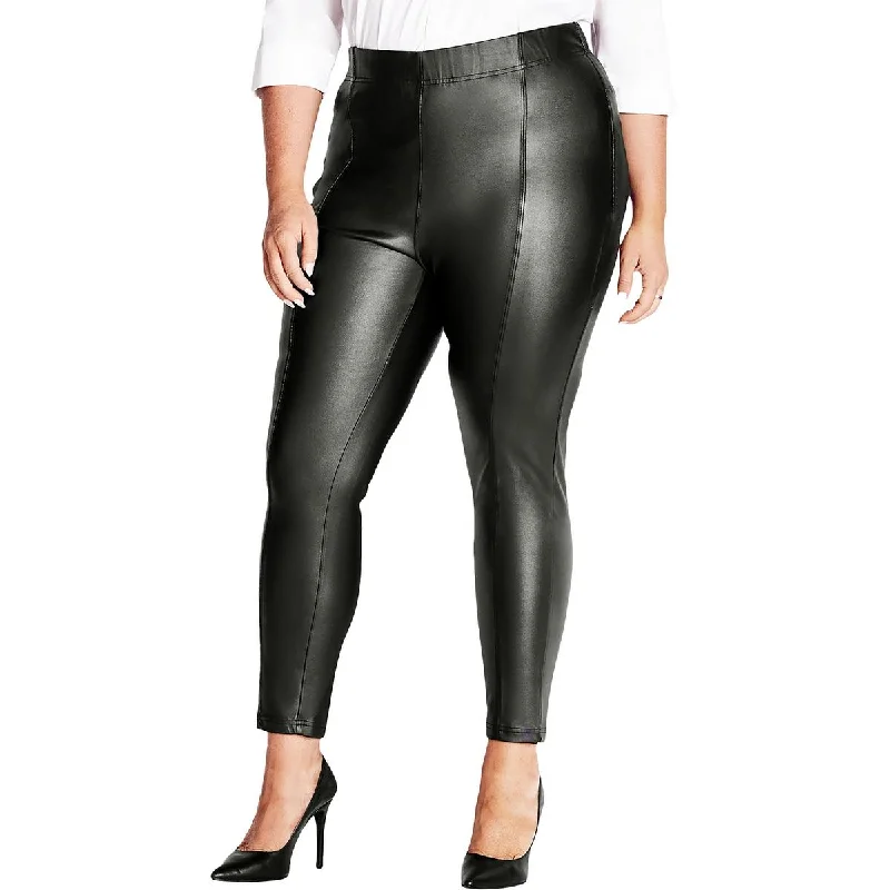 Pants for stylish business meetings -Womens Faux Leather Pull On Straight Leg Pants