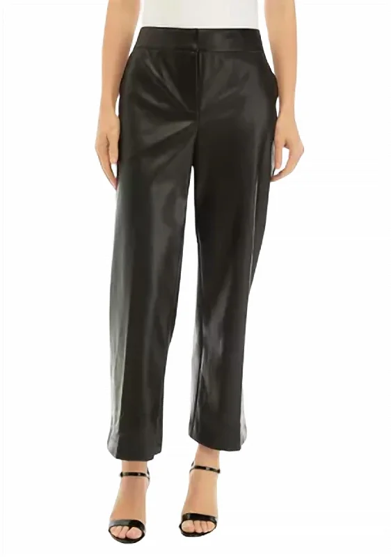 Pants for casual work outfits -Women's Faux Leather Wide Leg Pants In Black