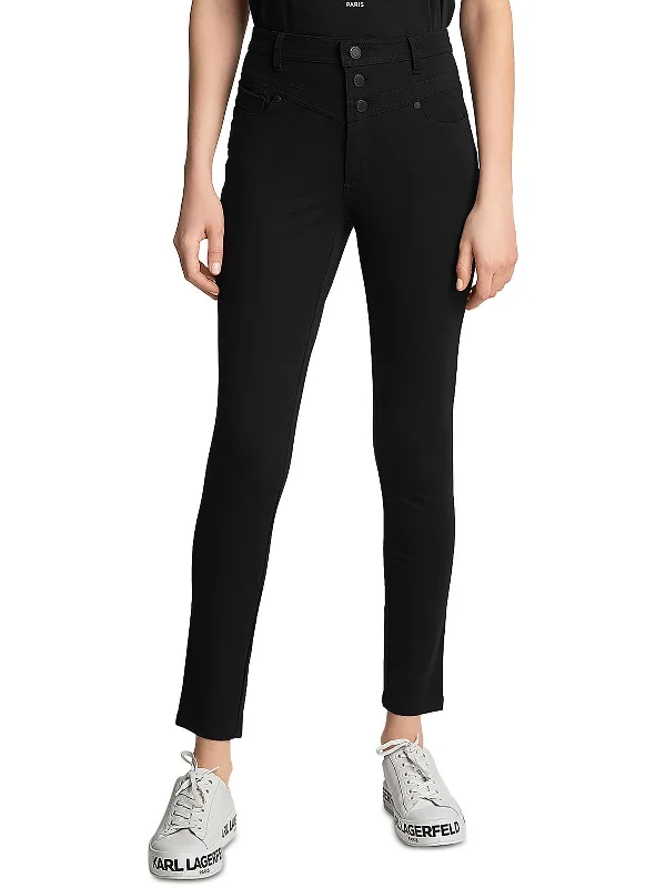 Pants for stylish brunch outfits -Womens Mid-Rise Yoke Skinny Pants