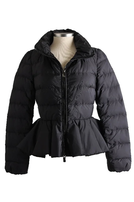 Jacket for rugged outdoor wear -Flounce Hem Down Puffer Jacket