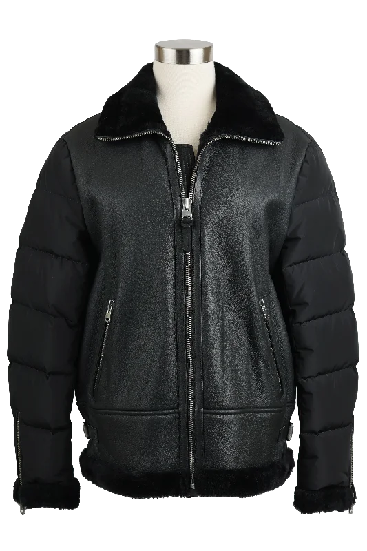 Jacket for versatile casual looks -Leather-Poly Shearling Trim Jacket