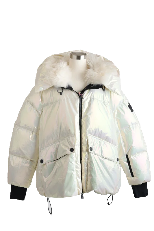 Jacket for sunny days -Tillier Iridescent Down Puffer Jacket W/ Fur Trim - Ski Ready